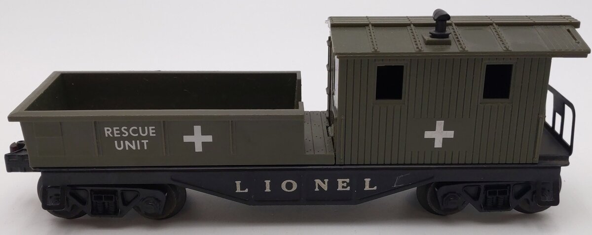 Lionel 6824 Vintage O Olive Drab U.S.M.C. Rescue Caboose w/Custom Black Base VG