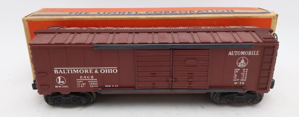 Lionel 6468 Vintage O Baltimore & Ohio Tuscan Double Door Boxcar - Rare EX/Box