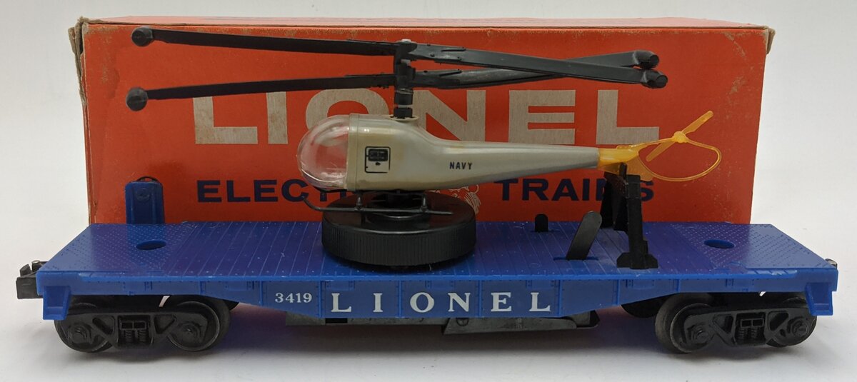 Lionel 3419 Vintage O Operating Flatcar w/ Double-Bladed Helicopter VG/Box