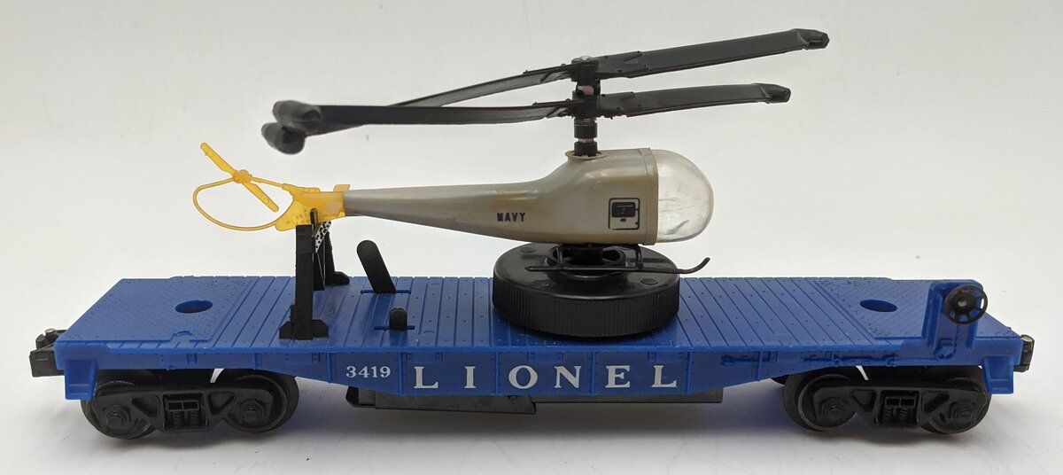 Lionel 3419 Vintage O Operating Flatcar w/ Double-Bladed Helicopter VG/Box