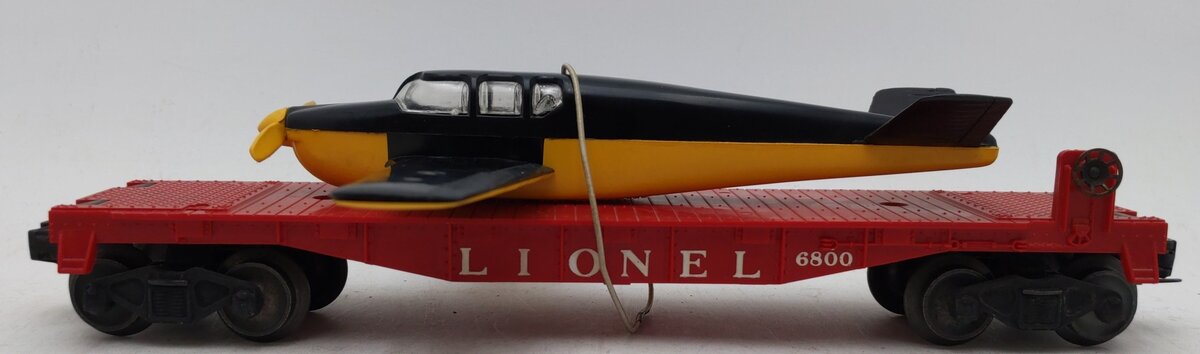 Lionel 6800 Vintage O Flatcar with Black over Yellow Airplane VG
