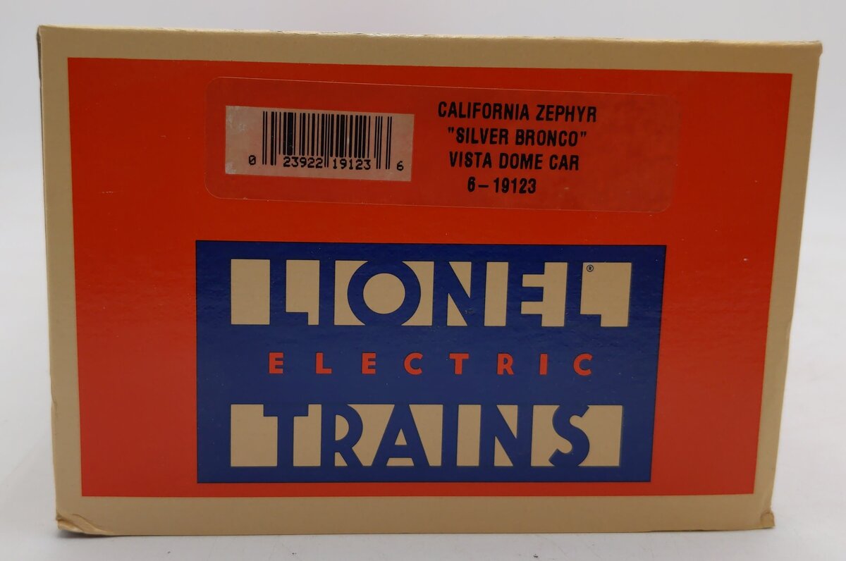Lionel 6-19123 O Gauge California Zephyr "Silver Bronco" Aluminum Vista Dome Car EX/Box