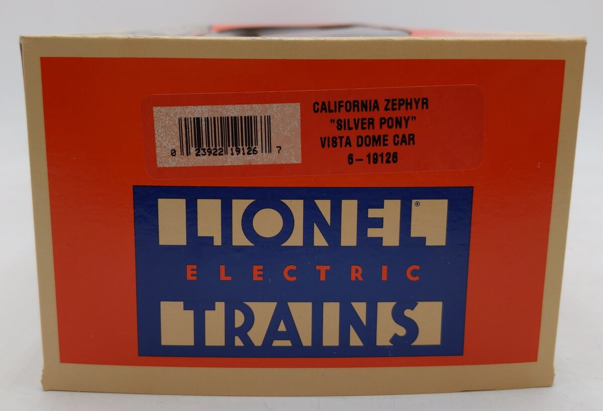 Lionel 6-19126 O Gauge California Zephyr "Silver Pony" Aluminum Vista Dome Car EX/Box