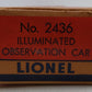 Lionel 2436 Vintage O Lionel Lines Illuminated Summit Observation Car VG/Box