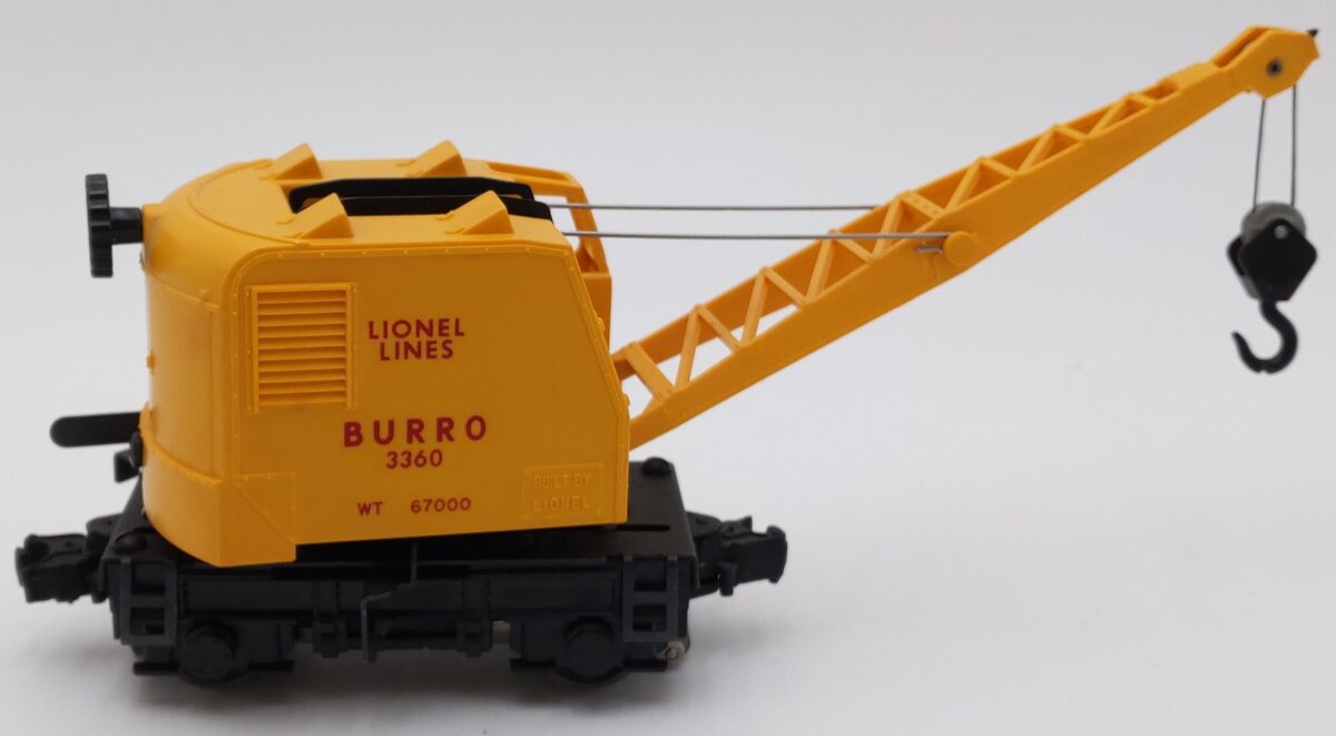 Lionel 3360 Vintage O Gauge Postwar Operating Burro Crane Car EX
