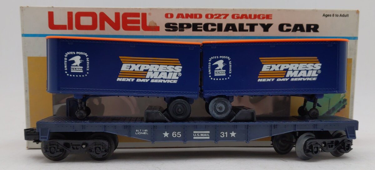 Lionel 6-6531 O Gauge Express Mail Flatcar with Piggyback Trailers EX/Box