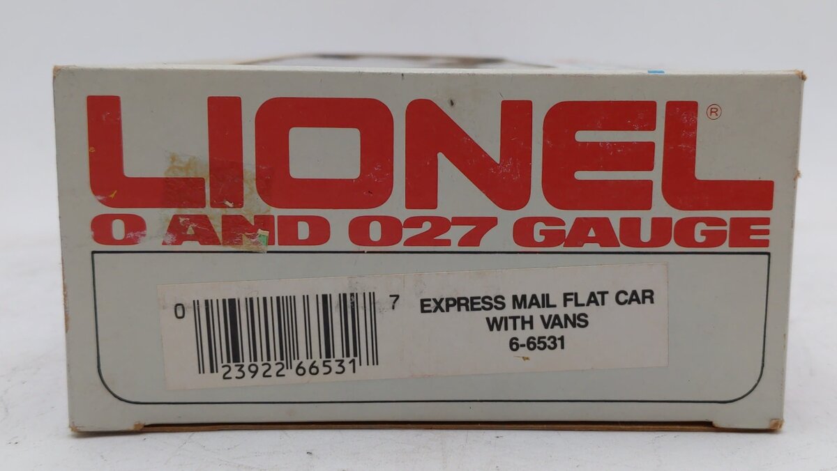 Lionel 6-6531 O Gauge Express Mail Flatcar with Piggyback Trailers EX/Box