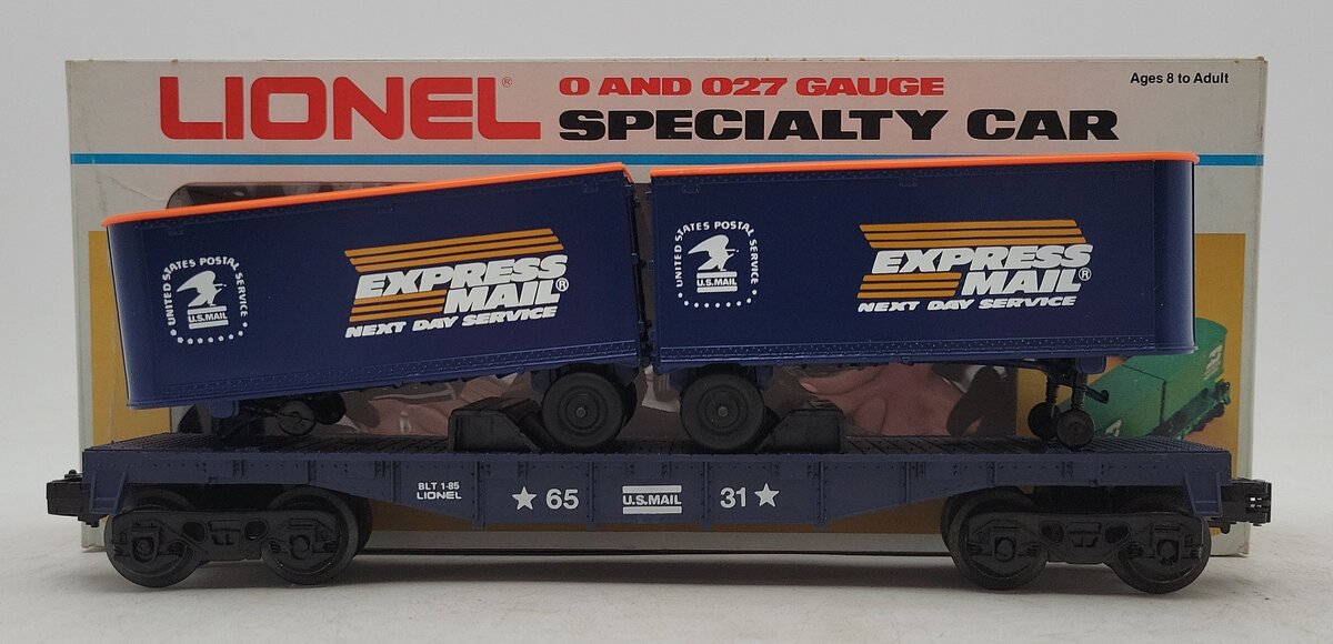 Lionel 6-6531 O Gauge Express Mail Flatcar with Piggyback Trailers EX/Box