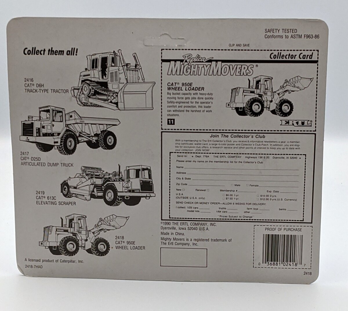 Ertl 2418 1:64 Mighty Movers CAT 950E Wheel Loader Moving Parts MT/Box