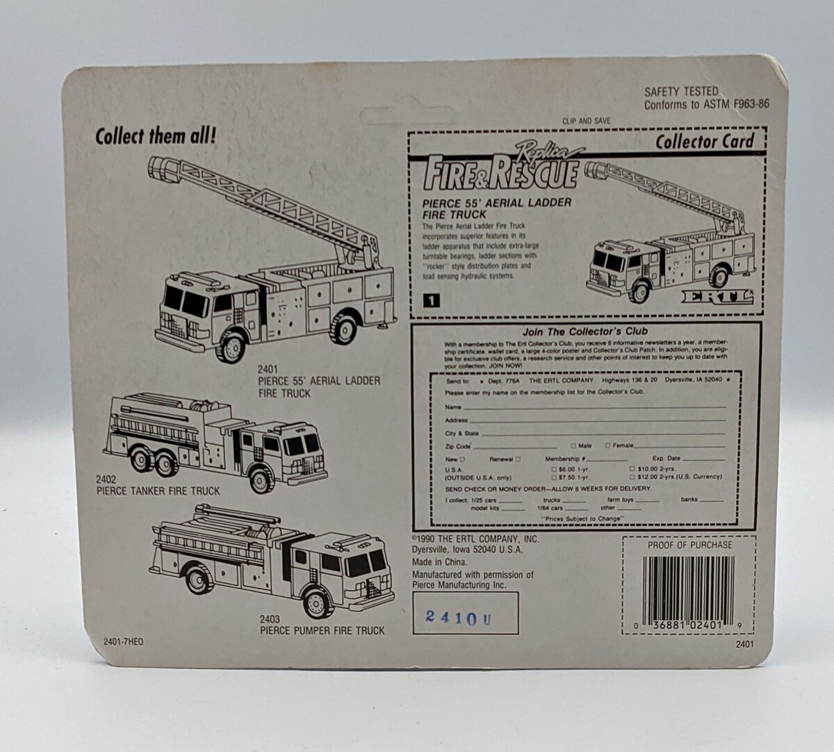 Ertl 2401 1:64 Fire & Rescue Pierce '55 Aerial Ladder Fire Truck MT/Box