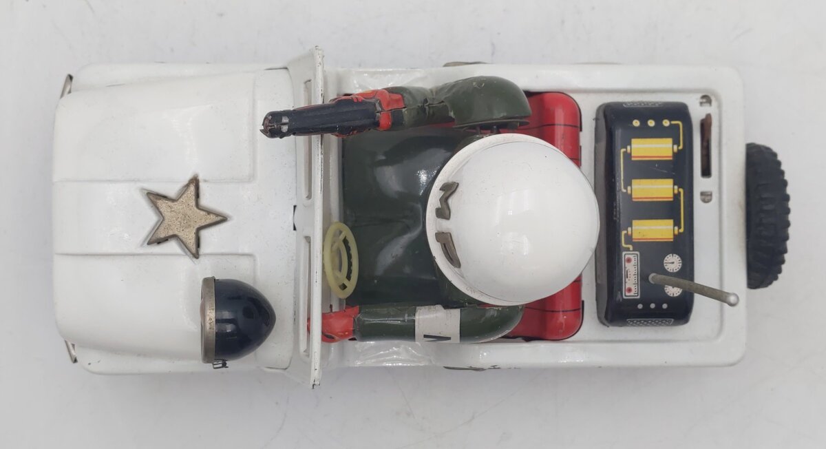 Daiya Military Police Jeep Tin Lithograph Battery Operated Toy EX