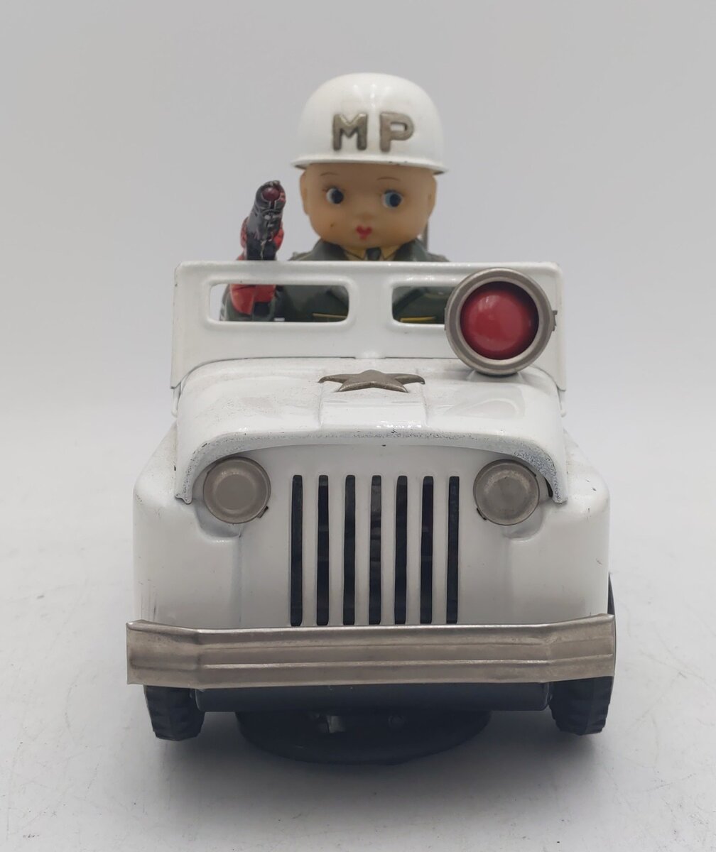Daiya Military Police Jeep Tin Lithograph Battery Operated Toy EX