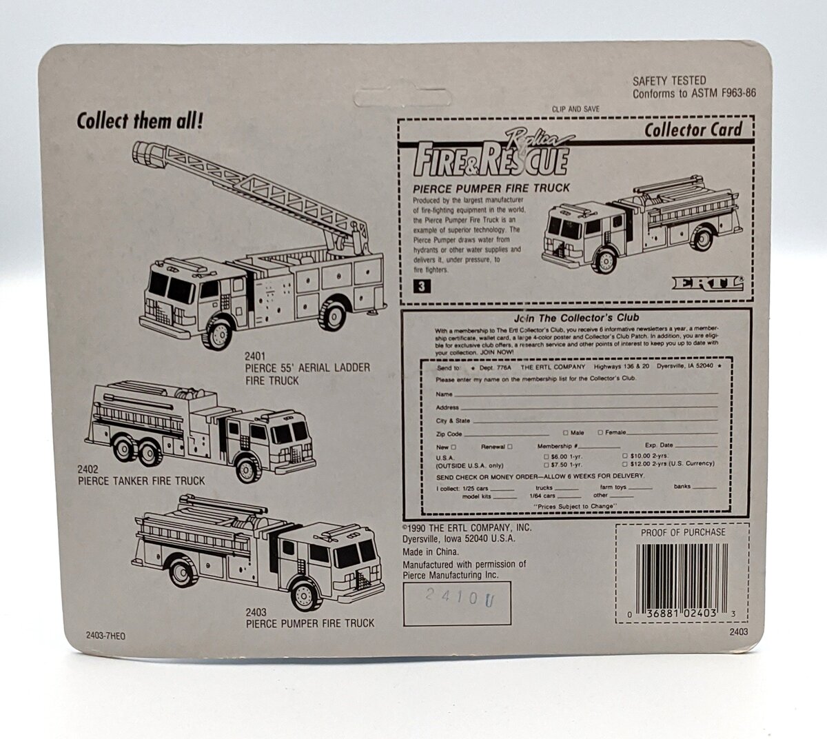 Ertl 2403 1:64 Fire & Rescue Pierce Pumper Fire Truck MT/Box