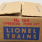 Lionel 264 Vintage O Operating Forklift Platform with two 6264 Lumber Cars VG/Box