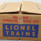 Lionel 264 Vintage O Operating Forklift Platform with two 6264 Lumber Cars VG/Box
