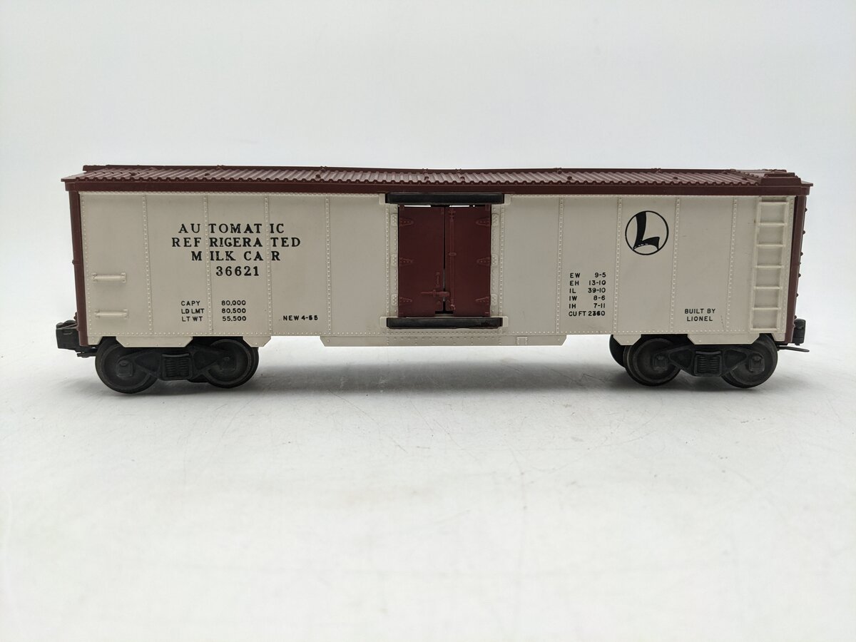 Lionel 3662 Vintage O Brown & White Large Operating Milk Car VG