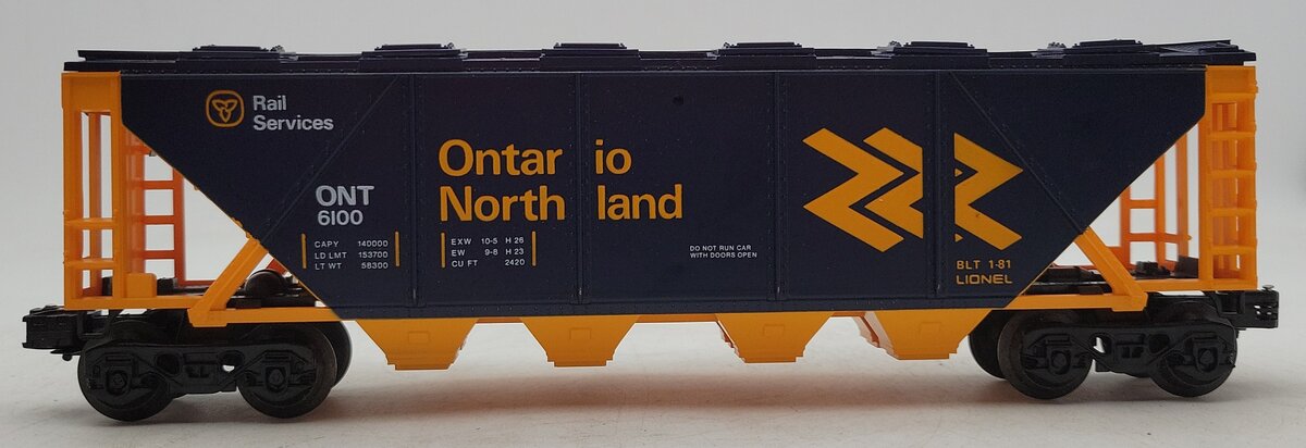 Lionel 6-6100 O Gauge Ontario Northland Covered Quad Hopper EX/Box