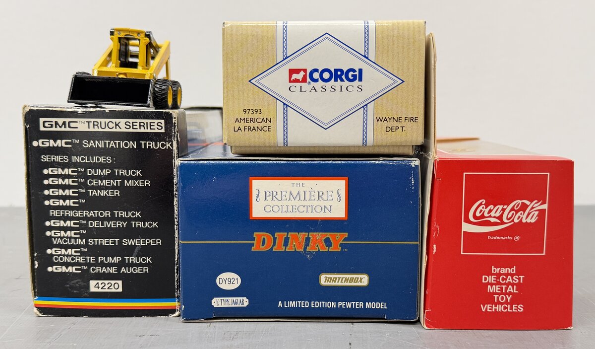 Assorted 1:43 - 1:60 Scale Diecast Trucks, Skid Steer & Jaguar E-Type [5] EX