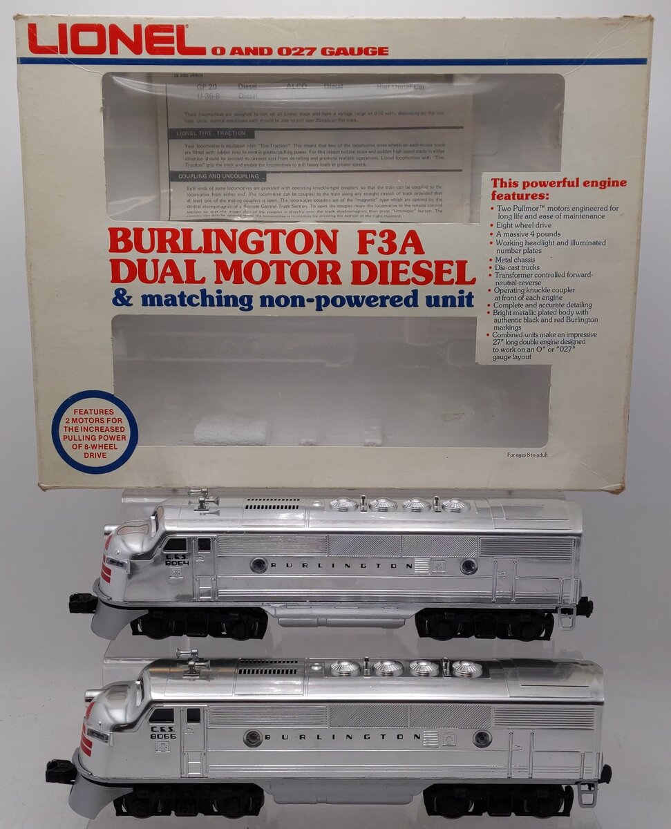 Lionel 6-8054 O Burlington F-3 A Chrome Diesel Locomotive #8054 EX/Box