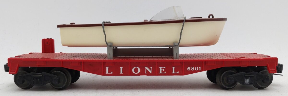 Lionel 6801-50 Vintage O Lionel Flatcar with Boat - White & Brown Hull VG