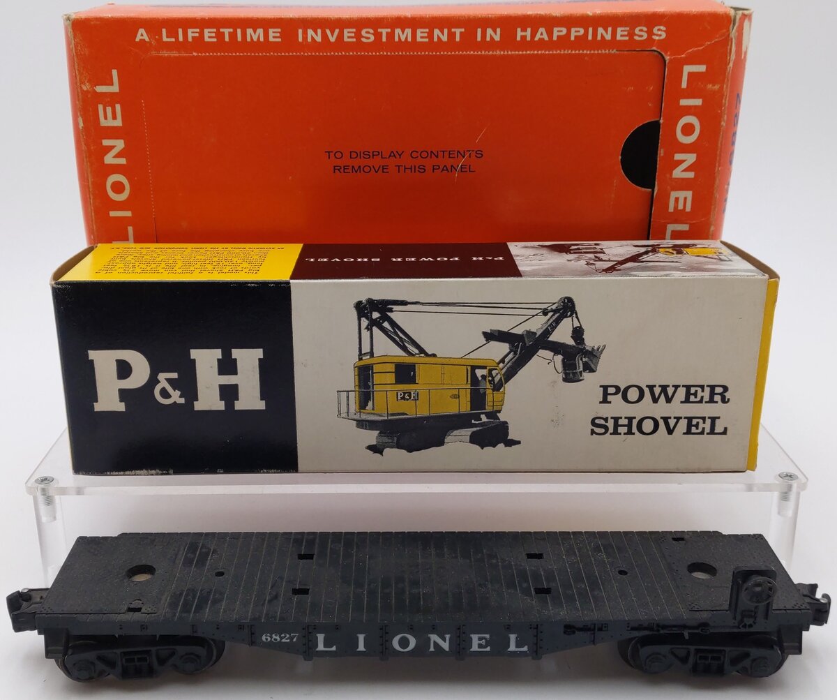 Lionel 6827 Vintage O Flatcar w/ Empty Power Shovel Box VG/Box