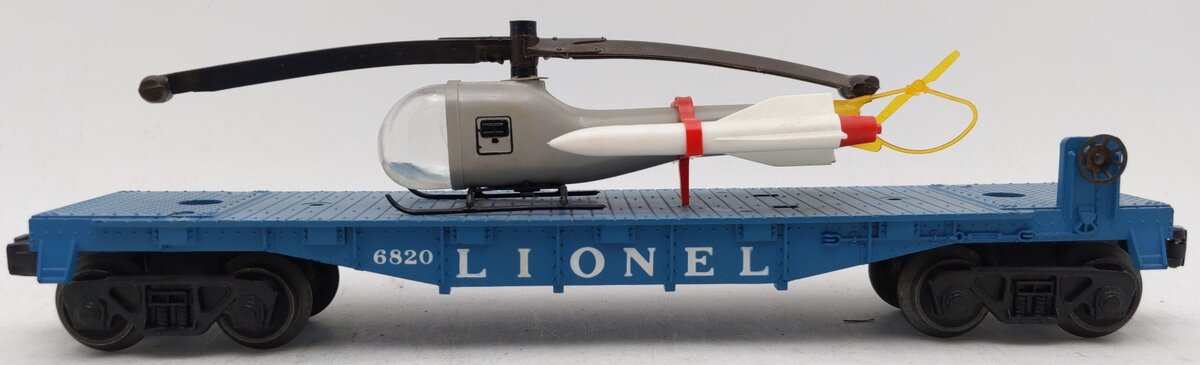 Lionel 6820 Vintage O Flatcar w/ Helicopter & Rockets VG