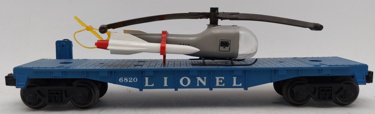 Lionel 6820 Vintage O Flatcar w/ Helicopter & Rockets VG