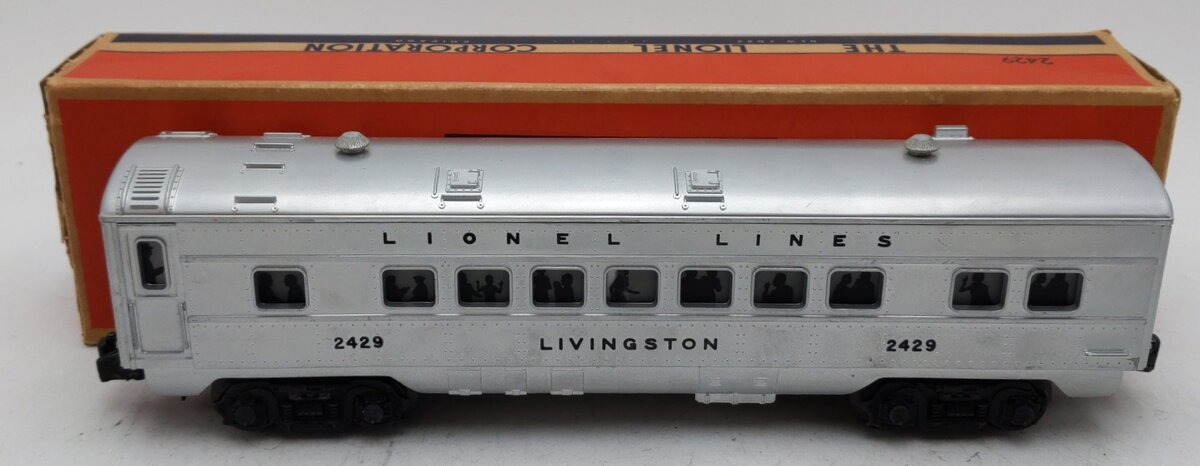 Lionel 2429 Vintage O Livingston Illuminated Passenger Car with Silver Roof VG/Box