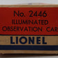 Lionel 2446 Vintage O Lionel Lines Summit Solid Red Stripe Observation Car VG/Box