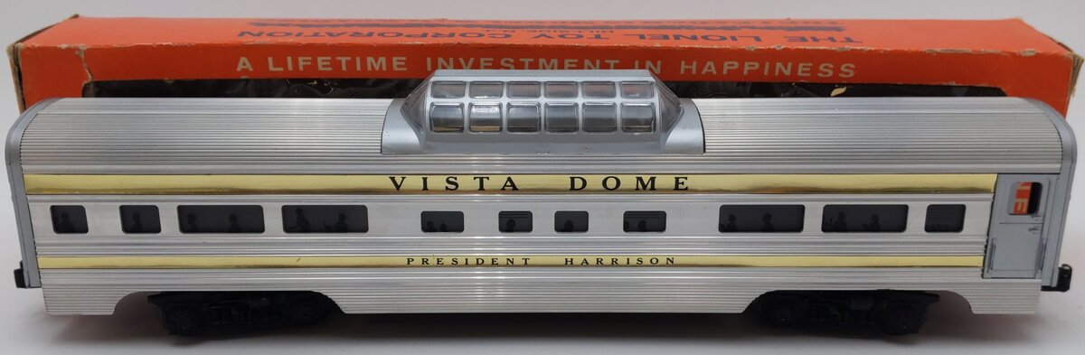 Lionel 2522 Vintage O President Harrison Gold Strip Aluminum Vista Dome Car VG/Box