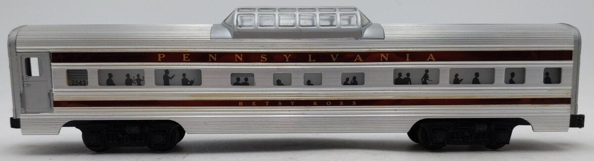 Lionel 2542 Vintage O Pennsylvania Betsy Ross Aluminum Vista Dome Car VG