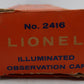Lionel O Gauge 2416 Santa Fe Observation Car VG/Box