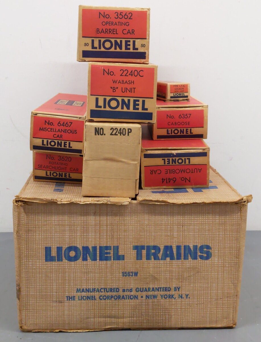 Lionel 1563W Vintage O Wabash 2240P/C AB Freight Set w/6467,3620,6414,6357 EX/Box