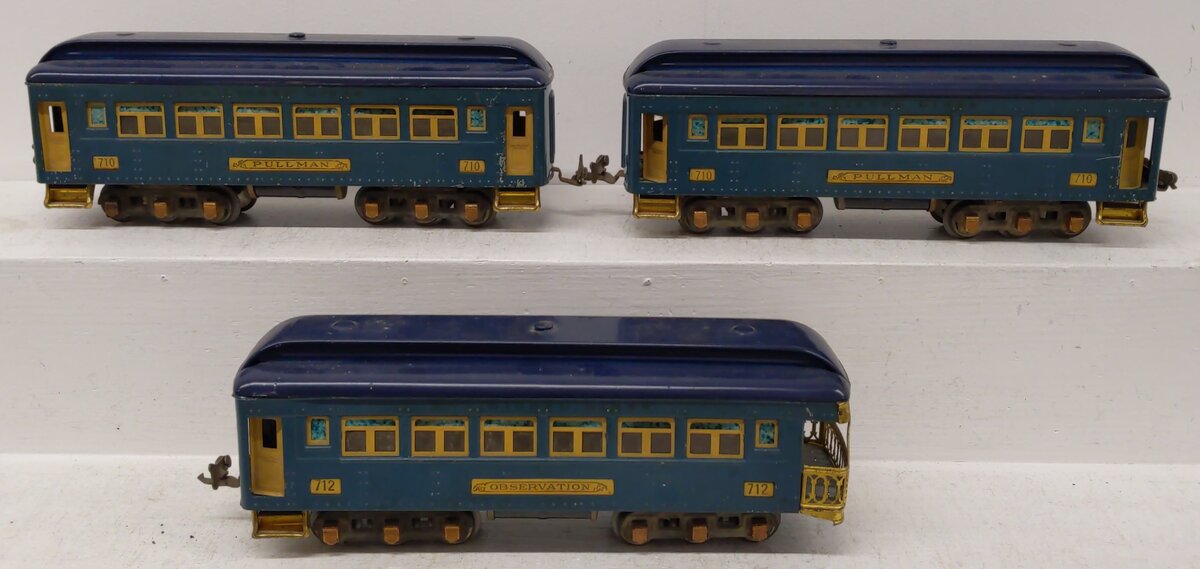 Lionel 256 O Gauge Vintage Passenger Car Set (No Engine): 710, 710 & 712 VG