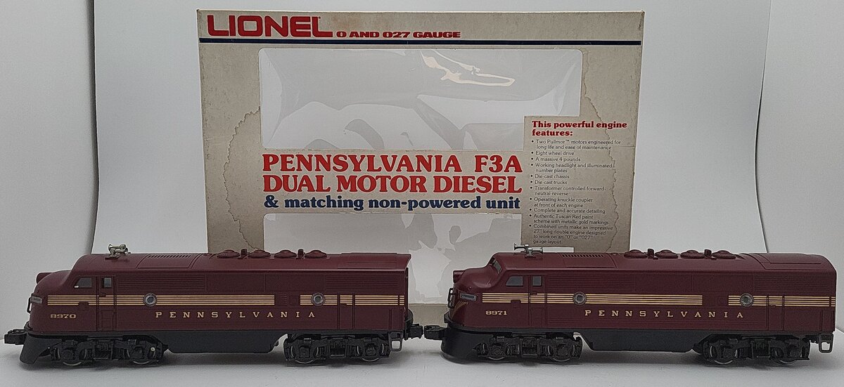 Lionel 6-8970 O Gauge Pennsylvania F3 Tuscan AA Diesel Locomotive Set EX/Box