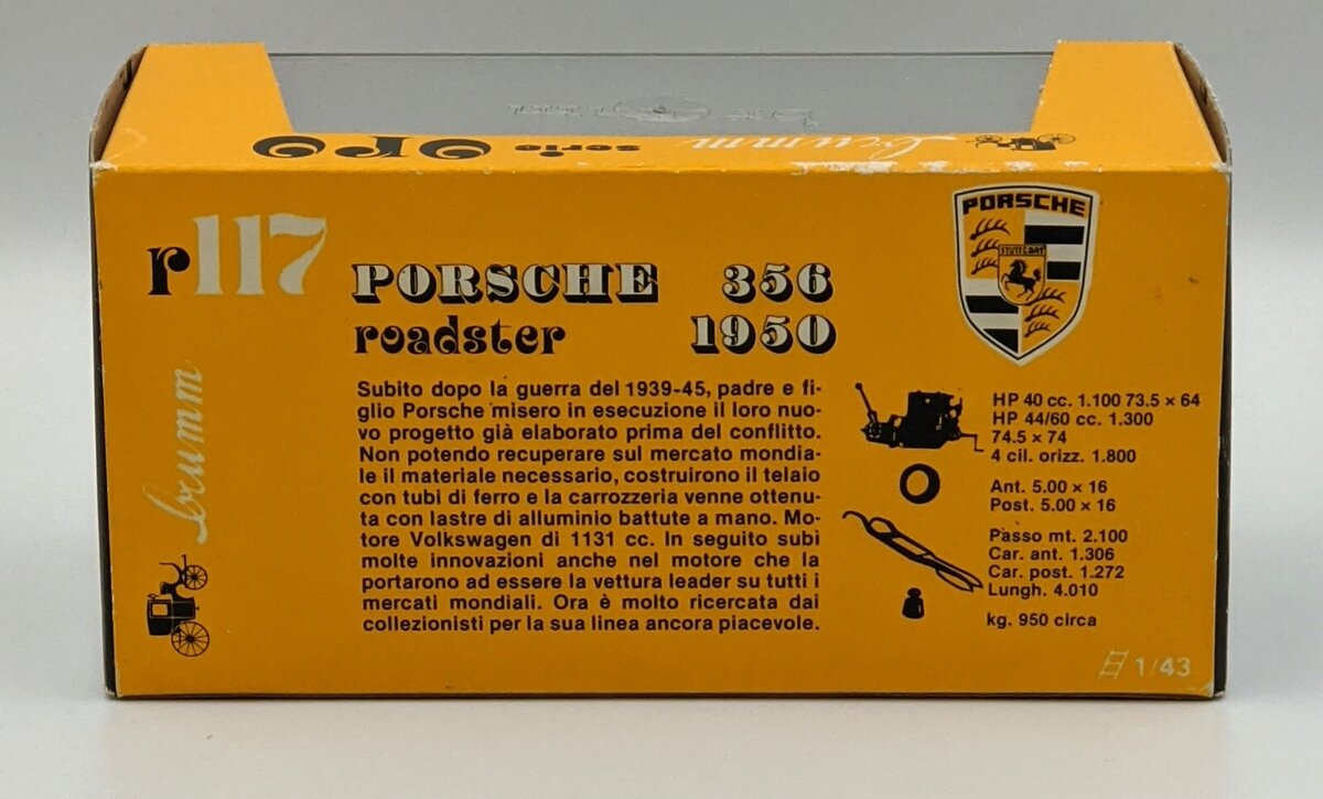 Brumm R117 Diecast 1950 Porsche 356 Roadster ORO MT/Box