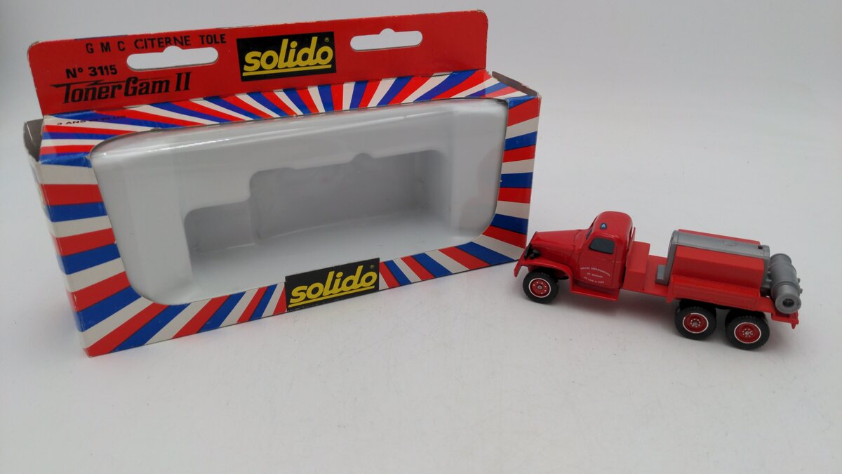 Solido 3115 1:50 Scale Red Toner Gam II GMC Citerne Tole Metal Diecast EX/Box