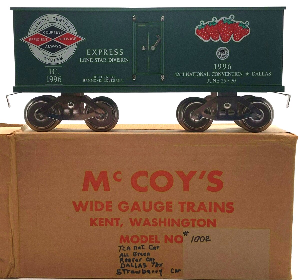 McCoy 1996 Standard Gauge Illinois Central TCA/Dallas Strawberry Boxcar #1996 EX/Box