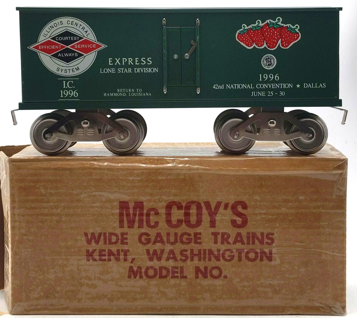 McCoy 1996 Standard Gauge Illinois Central TCA/Dallas Strawberry Boxcar #1996 EX/Box