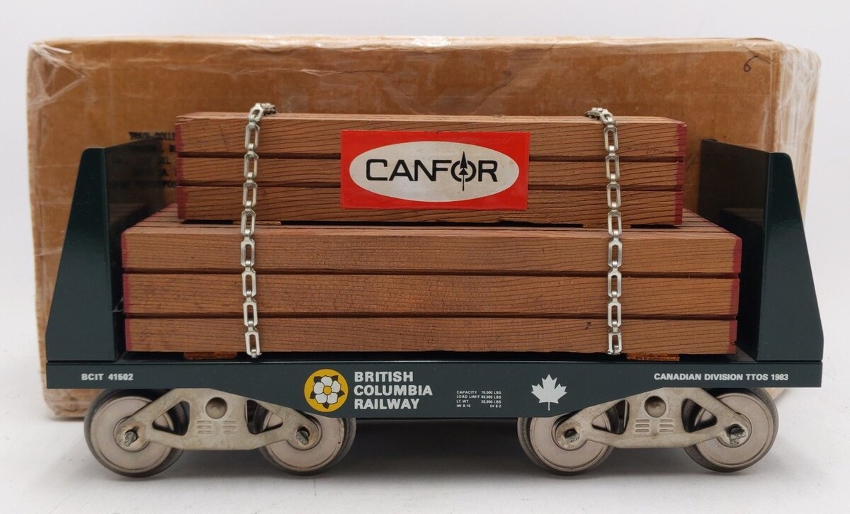 McCoy 1983 Standard BCIT TTOS Canadian Division Flatcar w/ Canfor Wood Load LN/Box