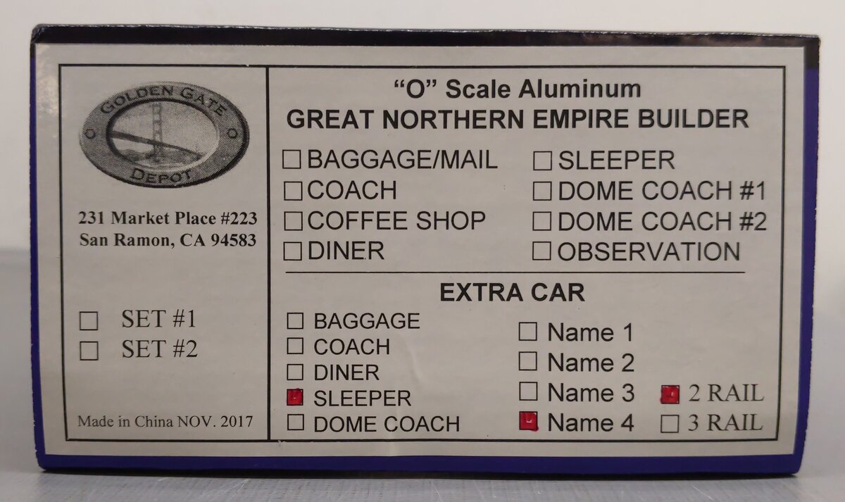 Golden Gate Depot O 2-Rail GN Empire Builder Ptarmigan Pass Aluminum Sleeper Car NIB