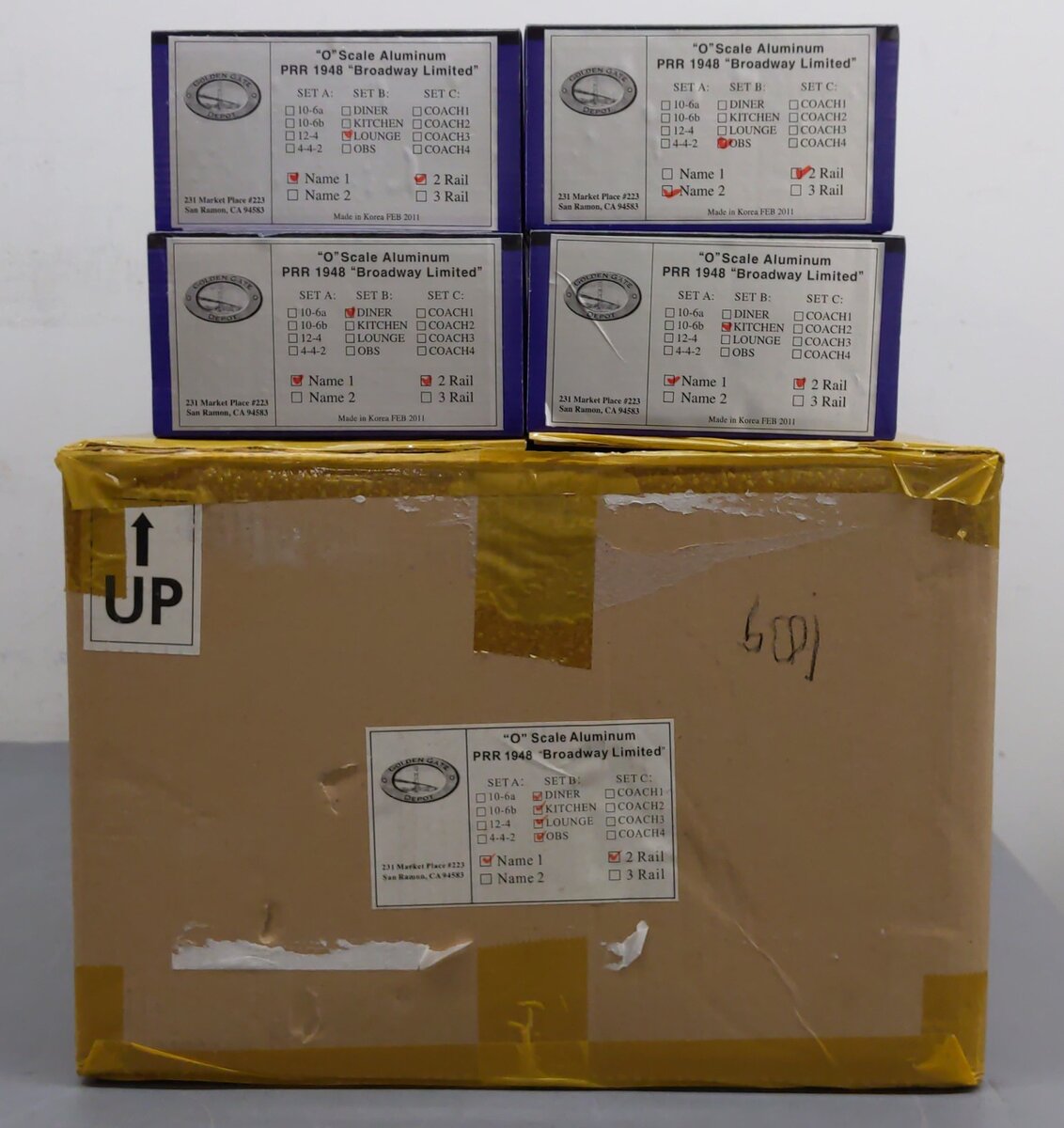 Golden Gate Depot O Scale PRR 1948 "Broadway Limited" 4Car Set (Set B) - 2 Rail NIB