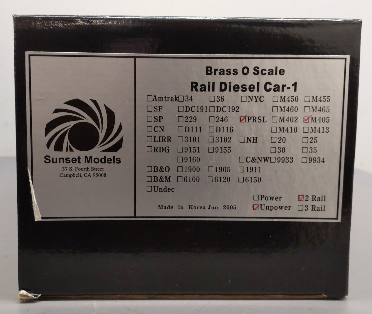 Sunset Models BRASS O Scale 2-Rail PRSL Unpowered Rail Diesel Car #M405 EX/Box