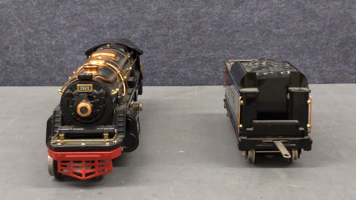 MTH 10-1092-1 Std. Gauge Tinplate 392E Steam Locomotive and Tender w/PS1 VG