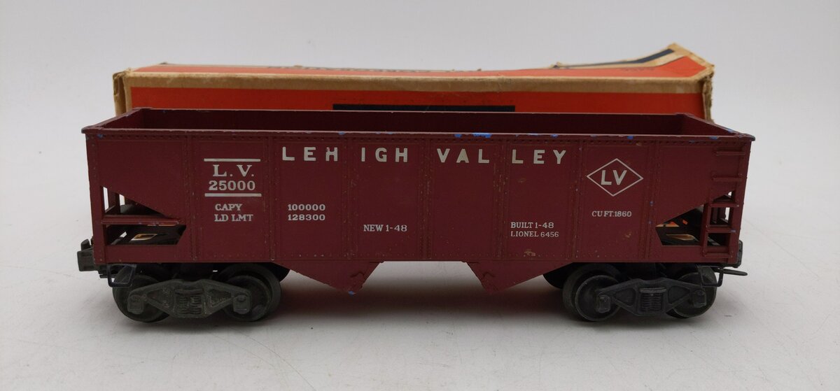Lionel 6456 Vintage O Lehigh Valley Maroon 2-Bay Hopper Car #25000 VG/Box