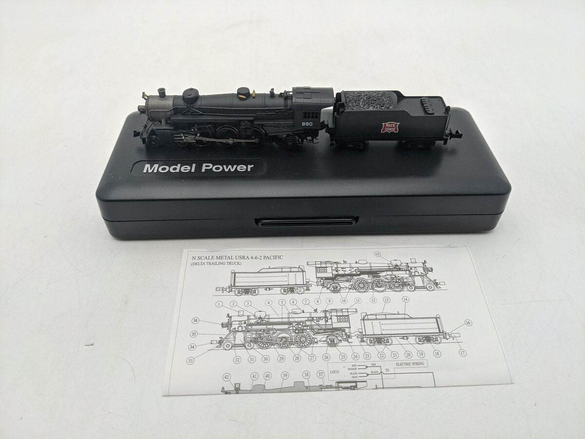 Model Power 7416 N Scale Rock Island 4-6-2 USRA Steam Locomotive w/ Tender EX/Box