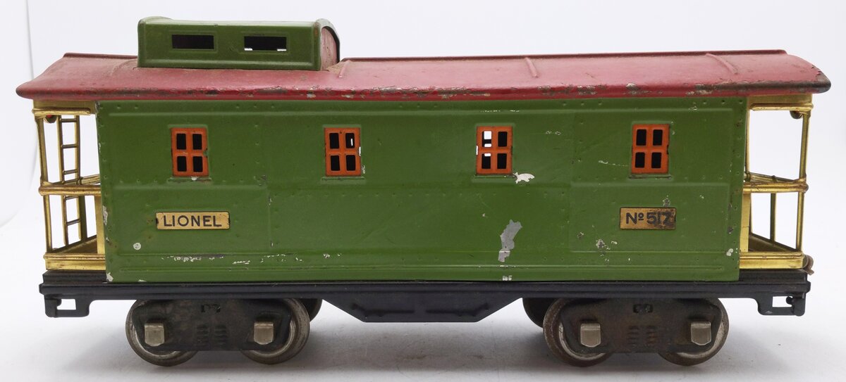 Lionel 517 Vintage Standard Gauge Tinplate Green Caboose w/ Red Roof