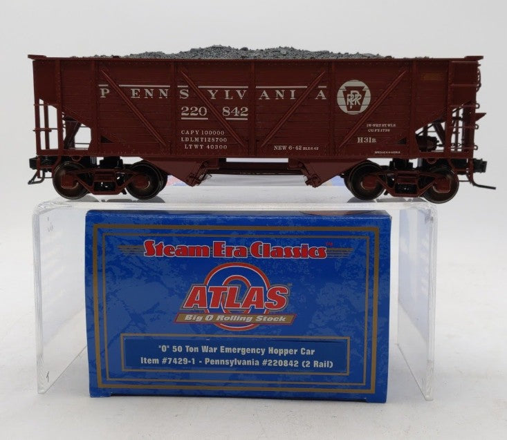 Atlas 7429-1 O Pennsylvania Railroad 50-Ton War Hopper Car #220842 (2-Rail) LN/Box