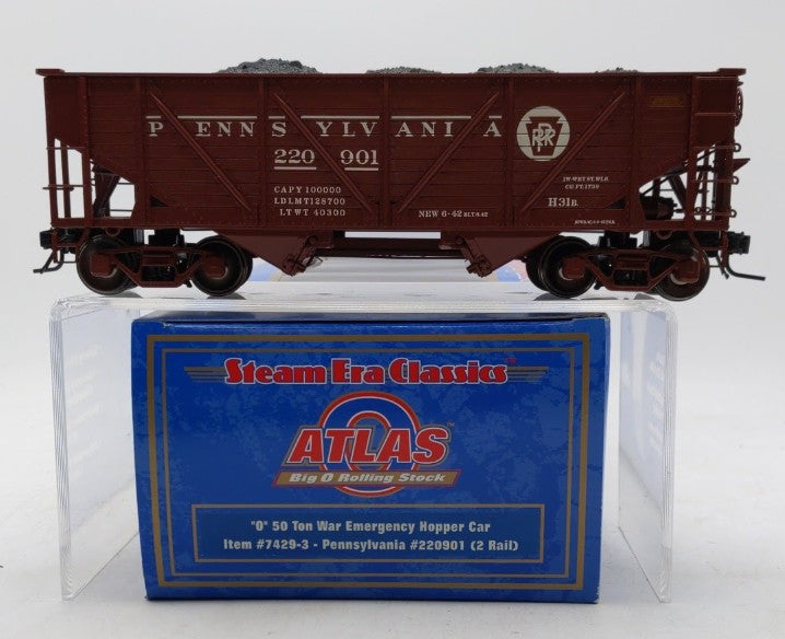 Atlas 7429-3 O Pennsylvania Railroad 50-Ton War Hopper Car #220901 (2-Rail) LN/Box