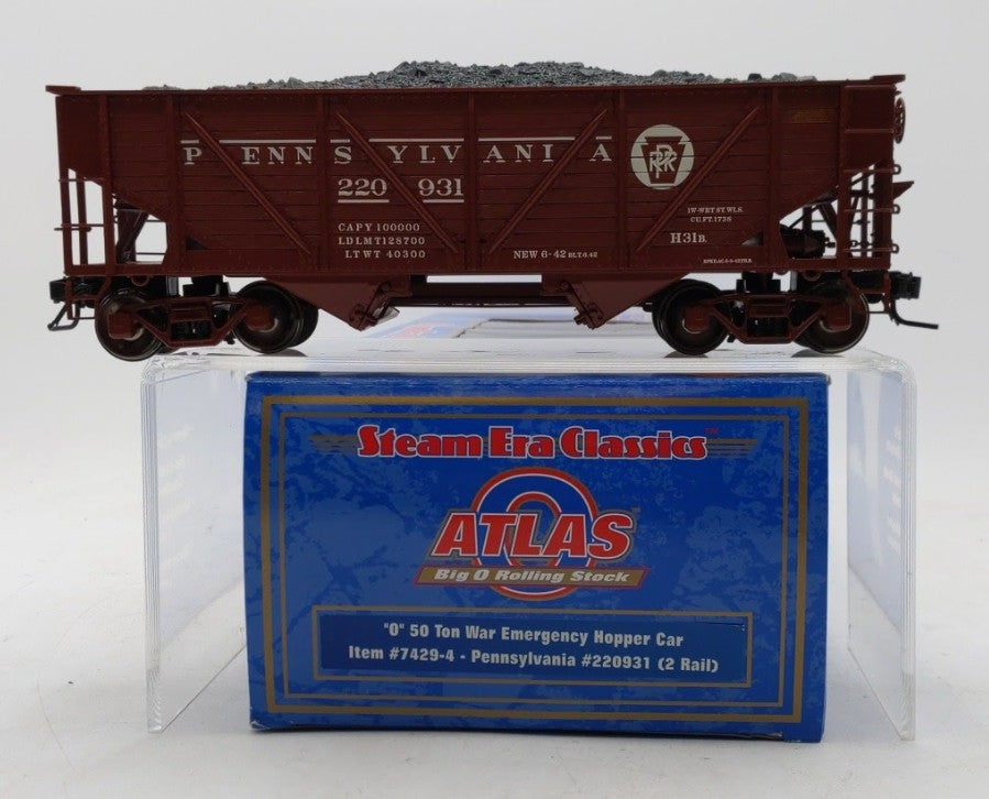 Atlas 7429-4 O Pennsylvania Railroad 50-Ton War Hopper Car #220931 (2-Rail) LN/Box